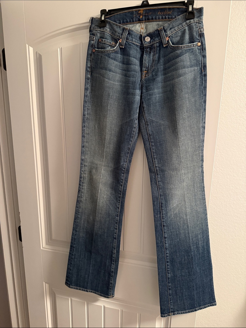 7 for All Mankind Women’s Blue Mid-Washed Faded Bootcut Denim Jeans